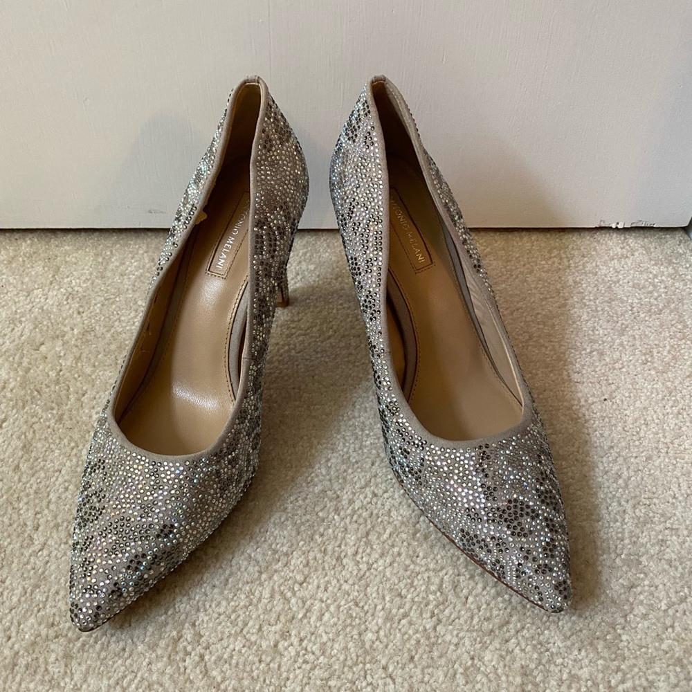 Elegant Gray and Crystal Rhinestone Heels